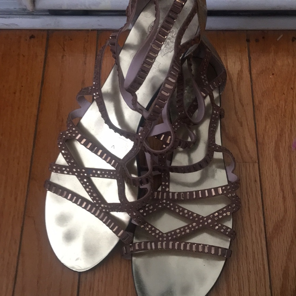 Tan and gold sandals